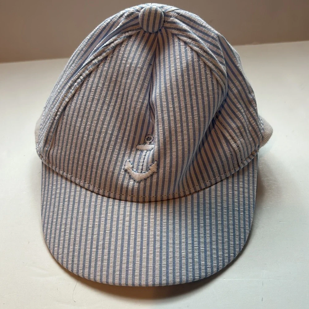 Janie and Jack Seersucker Anchor Embroidered Cap